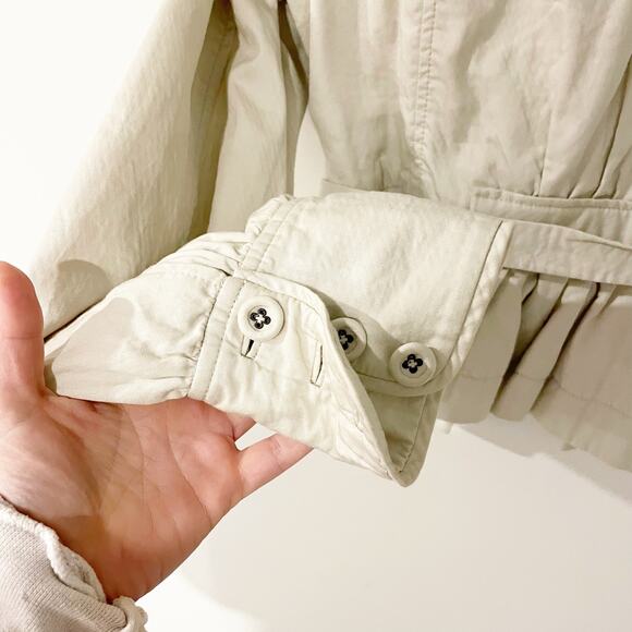 Taikonku Anthropologie Cotton Belted Jacket Khaki Cream 10 - Picture 9 of 12